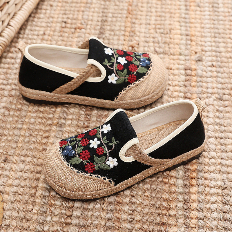 Retro Floral Embroidery Linen Casual Shoes