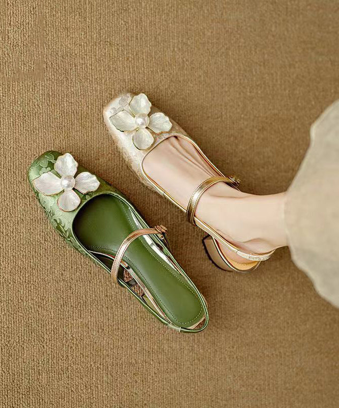 Green Chunky Floral Buckle Strap Splicing Sandals