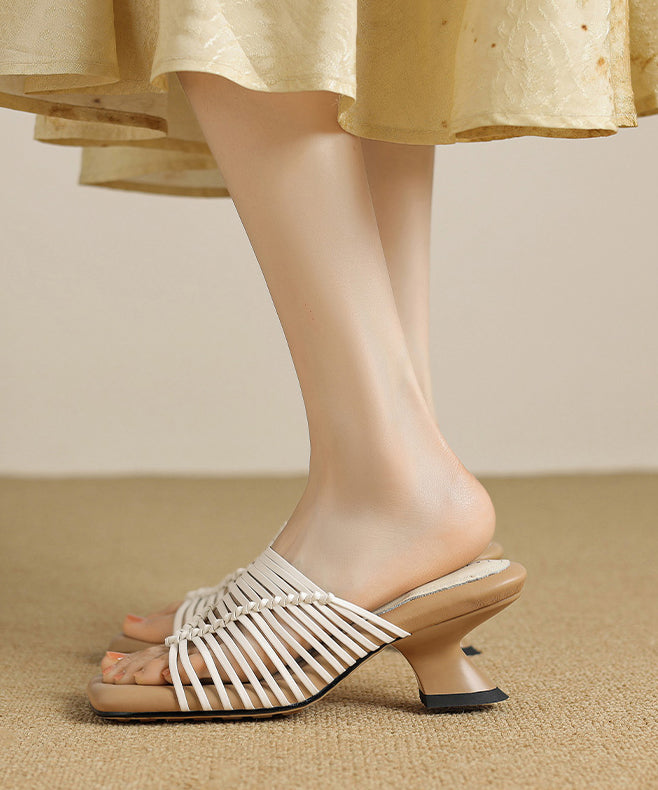 Beige Wedge Faux Leather Chic Splicing Slide Sandals