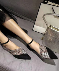 Black Flat Feet Shoes Suede Pointed Toe Splicing Zircon