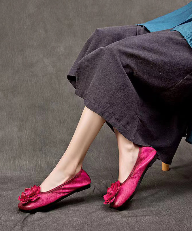 Rose Handmade Cowhide Leather Floral  Flat Shoes For Women