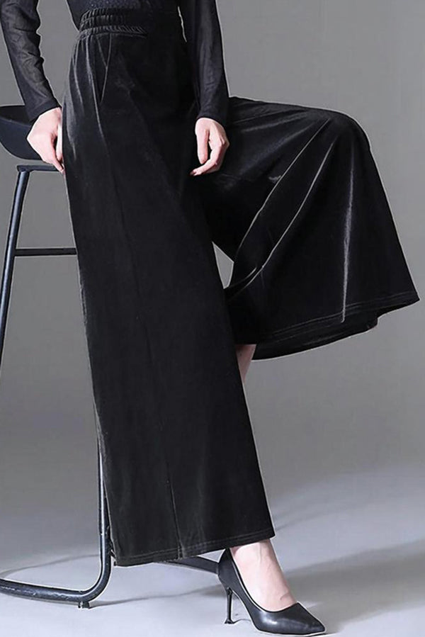 Velvet Loose-fitting Casual Elastic Waist Pocket Straight Leg Pants
