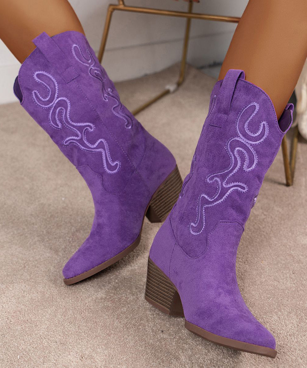 Purple Boots Suede Comfy Pointed Toe Boots