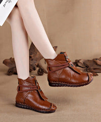 Handmade Comfortable Cowhide Leather Splicing Brown Boots