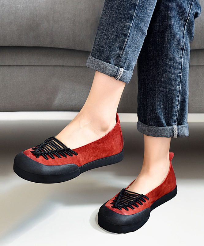 Coffee Cross Strap Splicing Platform Flat Cowhide Leather Feet Shoes