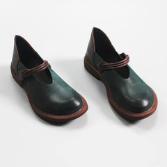 Blue Flat Shoes For Genuine Leather Elegant Splicing Flats