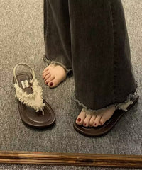 Beige Tassel Splicing Peep Toe Walking Sandals