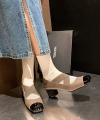 Handmade Square Toe Black Chunky Heel Cross Strap Shoes