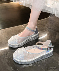 Silver Buckle Strap Splicing Platform Shoes Breathable Mesh