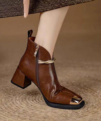 Classy Black Faux Leather Splicing Chunky Boots