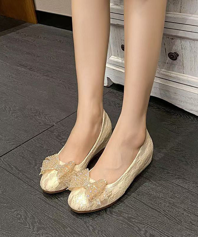 Apricot Embroidered Bow Lace Inner Height Shoes