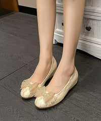 Apricot Embroidered Bow Lace Inner Height Shoes
