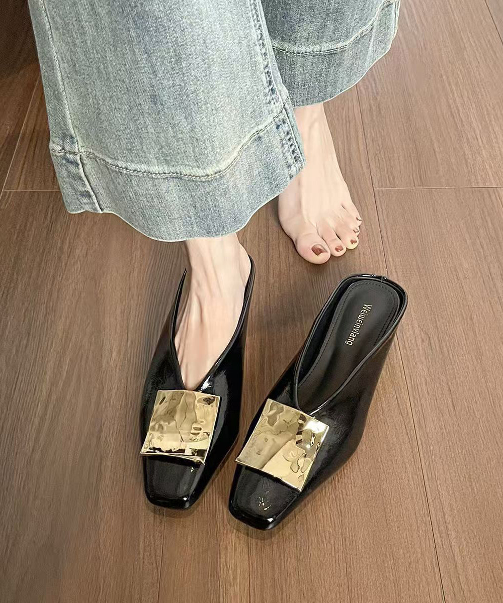 Black Sequined Splicing Sheepskin Wedge Slide Sandals