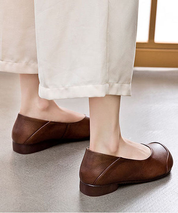 Soft Cowhide Leather Flat Shoes For Splicing Flat Feet Shoes