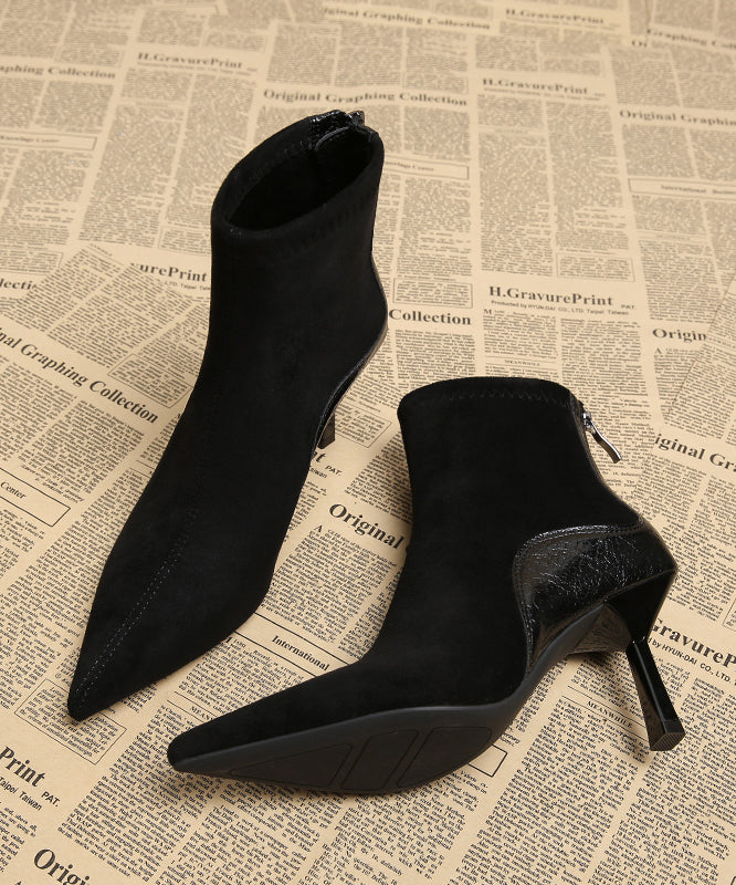 Classy Comfy Splicing Stiletto Boots Black Suede Pointed Toe