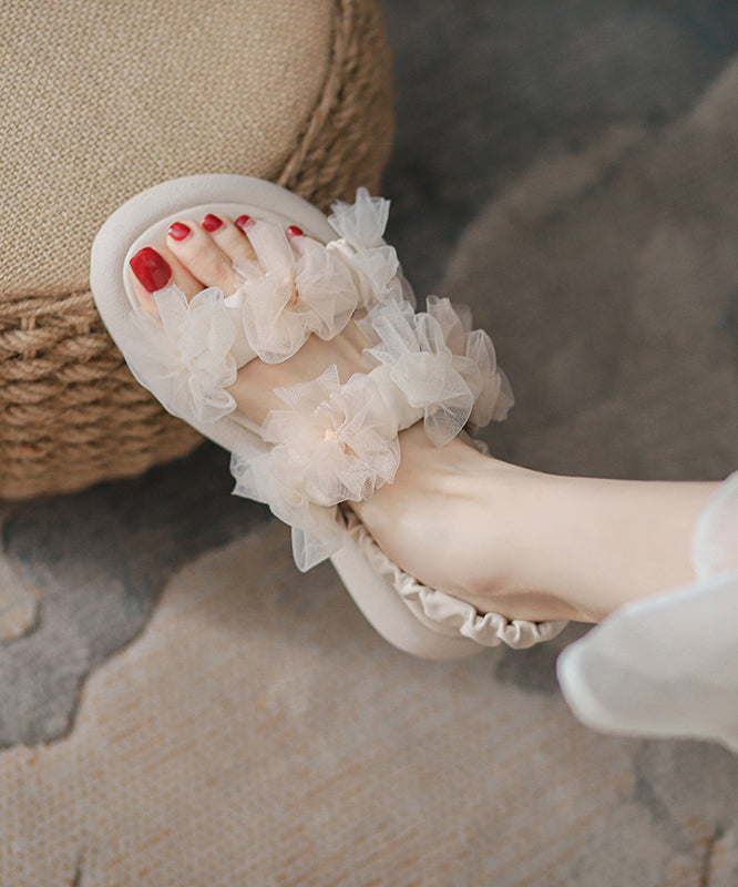Green Tulle Bow Splicing Walking Sandals
