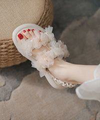 Green Tulle Bow Splicing Walking Sandals