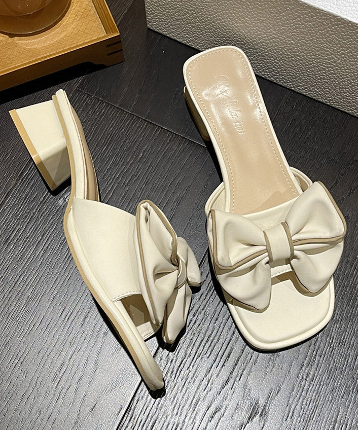 Yellow Bow Splicing Chunky Slide Sandals Peep Toe
