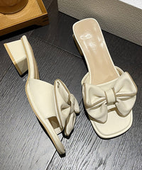 Yellow Bow Splicing Chunky Slide Sandals Peep Toe