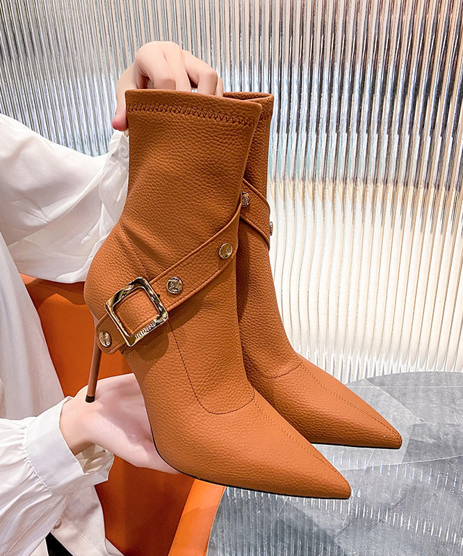 Light Coffee Stiletto Faux Leather Boots Splicing Zippered