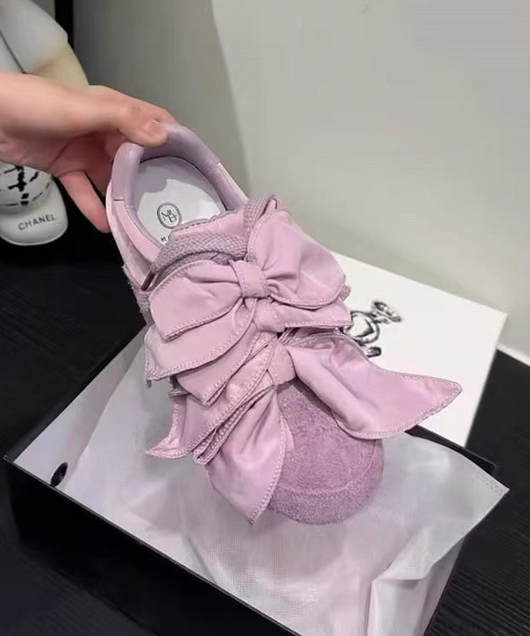 Casual Bow Splicing Flat Shoes For Apricot Suede