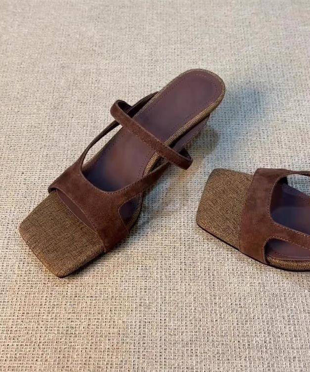 Elegant Splicing High Heel Slide Sandals Brown Suede