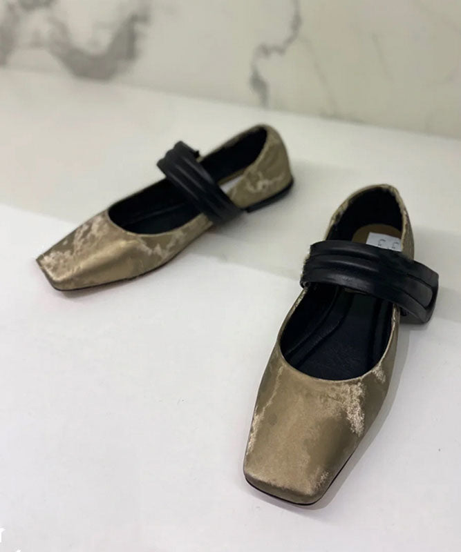 Khaki Flat Shoes Stylish Splicing Buckle Strap