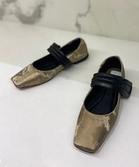 Khaki Flat Shoes Stylish Splicing Buckle Strap