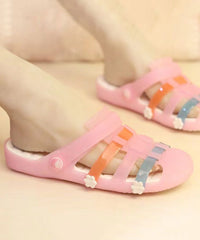 Comfy Pink Hollow Out Flats Slide Sandals