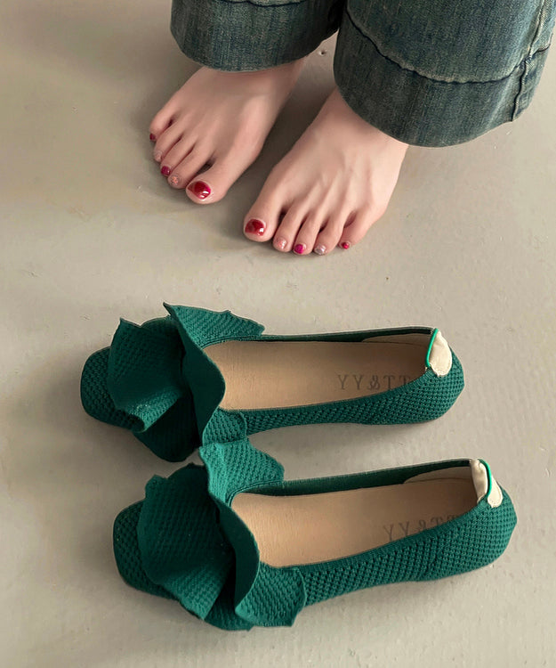 Black Comfy Knit Fabric Ruffled Splicing Flat Shoes