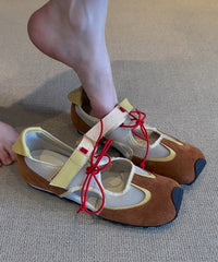 Purple Hollow Out Lace Up Splicing Flat Shoes For Women