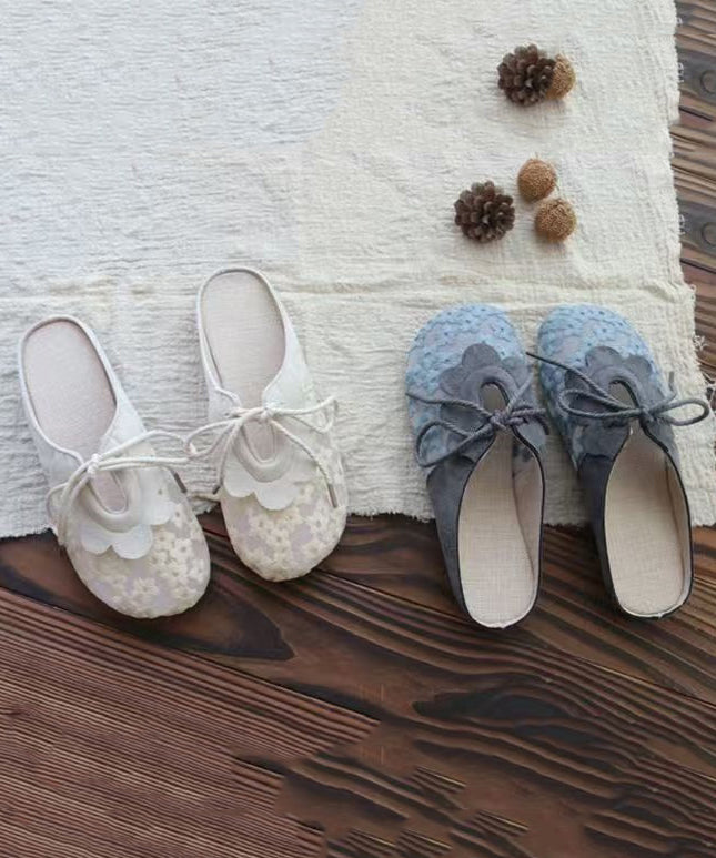 Casual Splicing Grey Lace Breathable Mesh Lace Up Slide Sandals