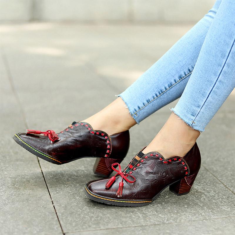 Vintage Leather Bowknot Casual Shoes