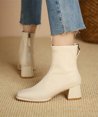 Black Faux Leather Chunky Heel Boots Splicing Zippered