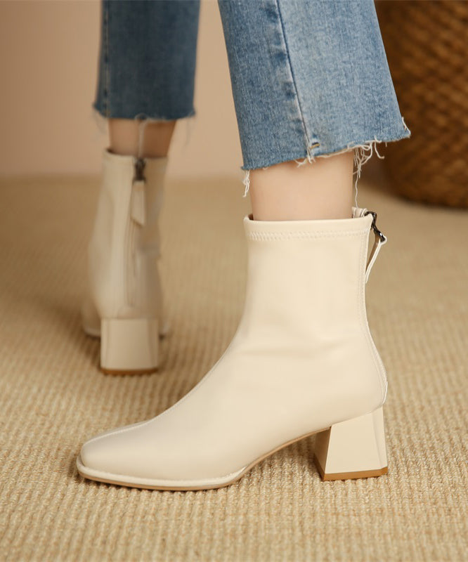 Black Faux Leather Chunky Heel Boots Splicing Zippered