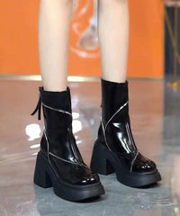 White Zippered Splicing Chunky Boots