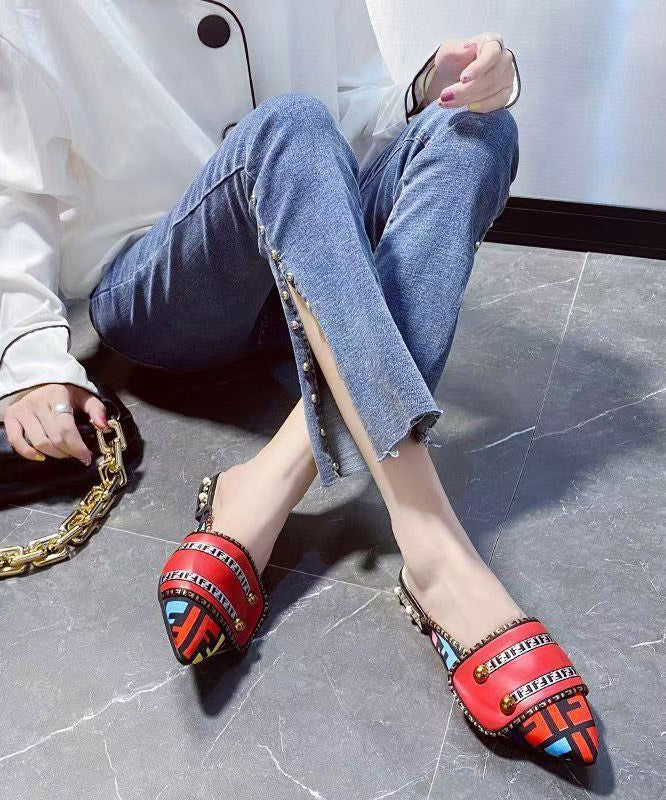 Yellow Faux Leather Unique Splicing Slide Sandals Pointed Toe