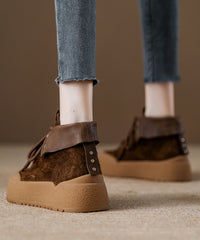 Khaki Suede Lace Up Splicing Boots