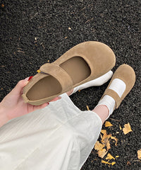 Grey Suede Buckle Strap Splicing Flat Feet Shoes