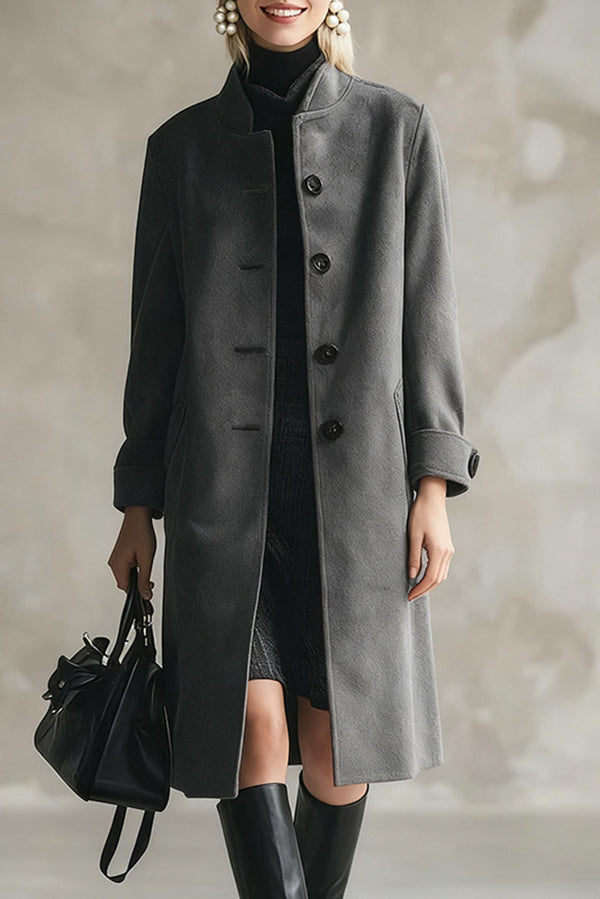 Long-sleeved Button-down Casual Long Coat
