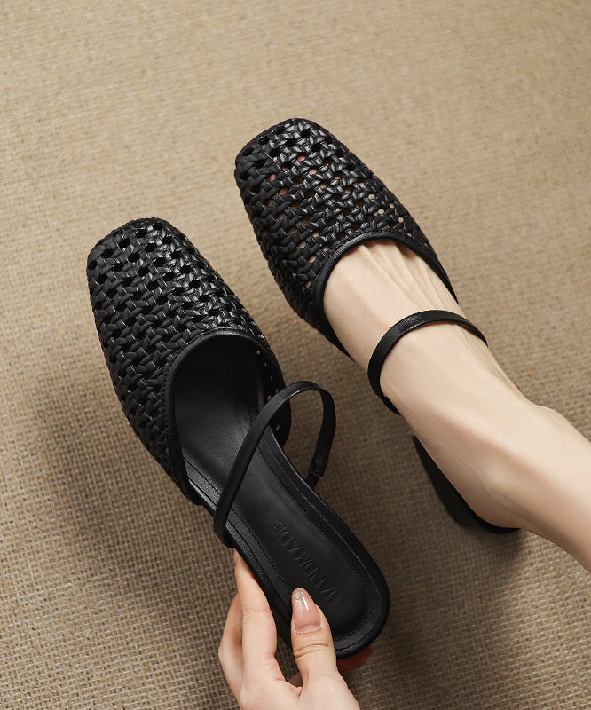 Black Splicing Boutique Chunky Slide Sandals Hollow Out