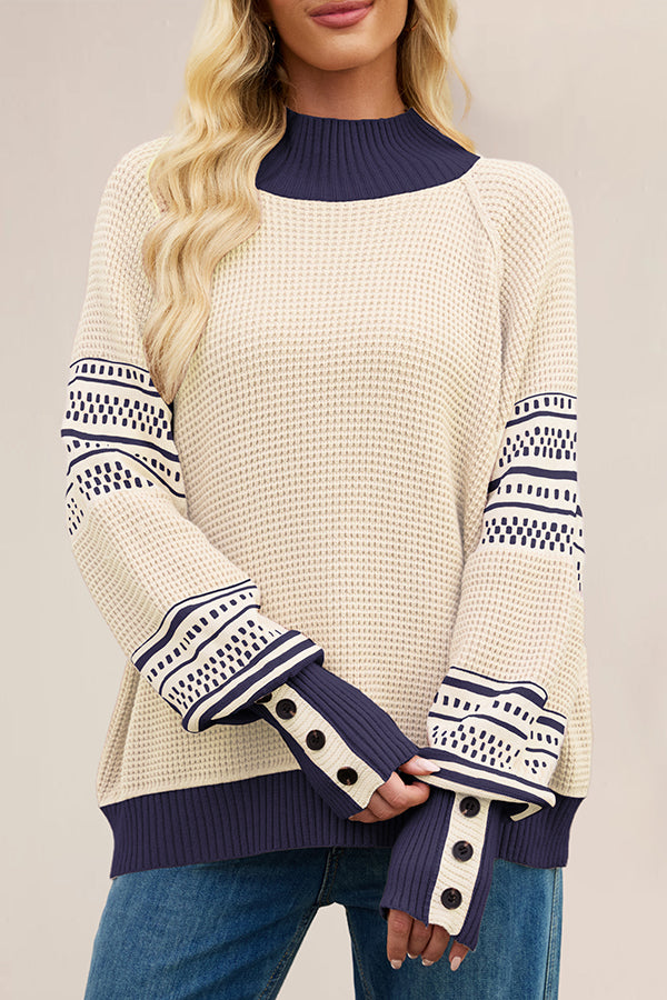 Color-blocked Loose Long-sleeved Knit Sweater