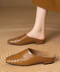 Classy Splicing Comfy Black Cowhide Leather Slide Sandals