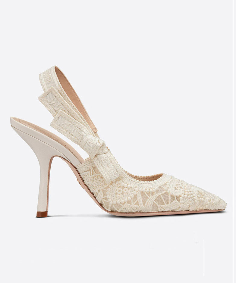 French White Embroidered Lace High Heeled Sandals