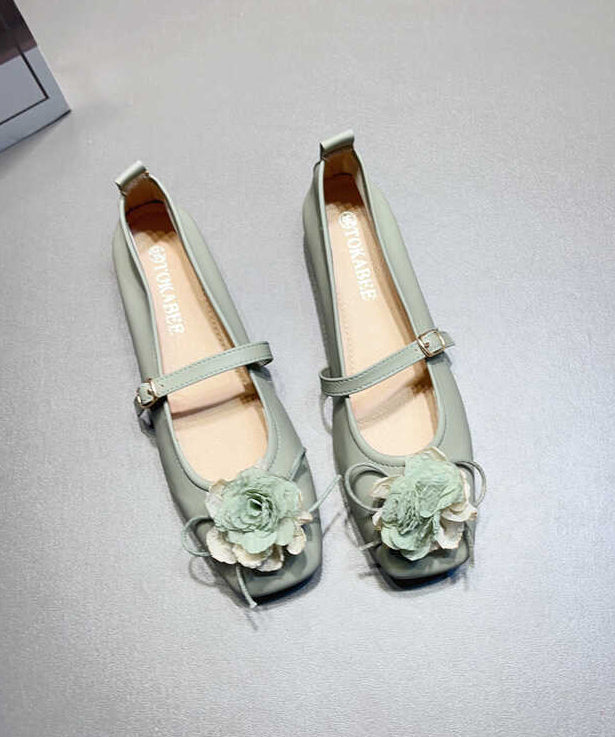 Apricot Faux Leather Flat Shoes Splicing Floral Buckle Strap
