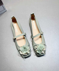 Apricot Faux Leather Flat Shoes Splicing Floral Buckle Strap
