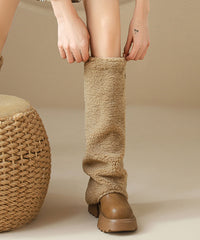 Brown Platform Teddy Faux Fur Stylish Splicing Boots