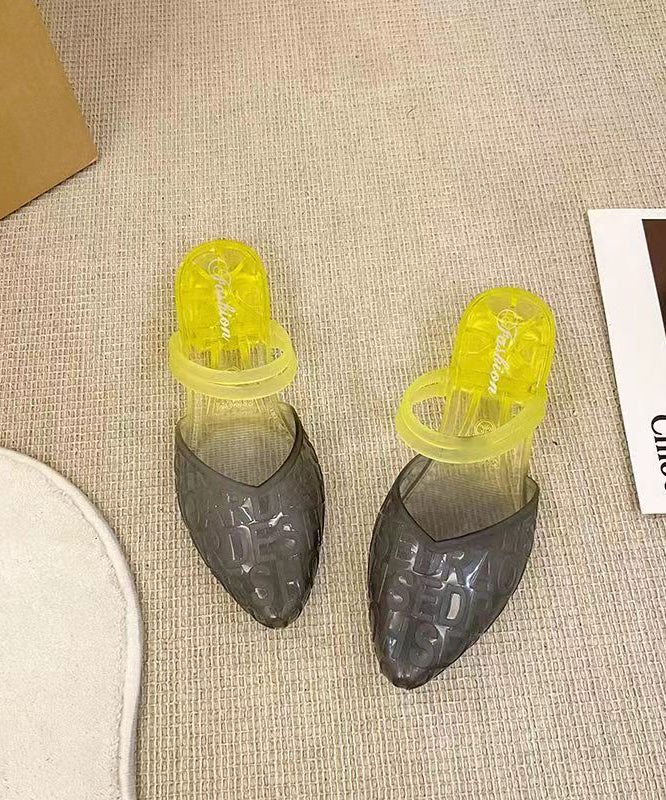 Yellow Graphic Chunky Slide Sandals Pointed Toe