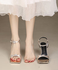 French Black Zircon Splicing High Heels Sandals Peep Toe