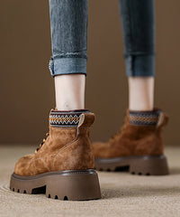 Red Platform Suede Fine Splicing Ankle Boots Lace Up